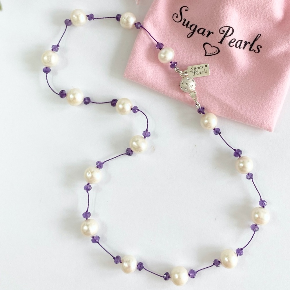 Tin Cup Pearl and Amethyst Necklace